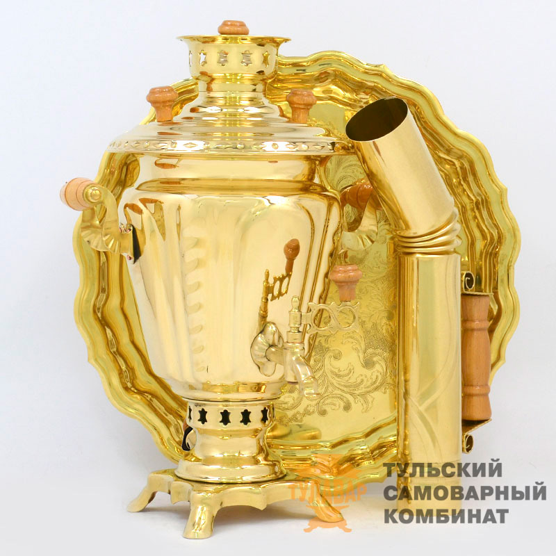 Набор «Русская краса» на дровах, 3 литра, 3 предмета, ажурный поднос, латунь