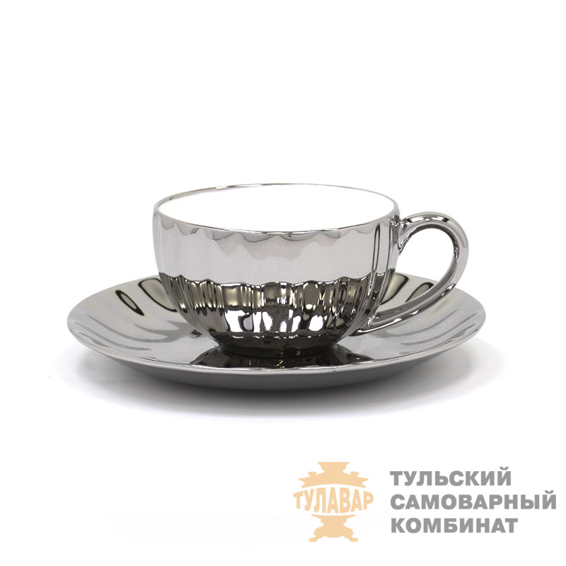 Чайная пара из фарфора под никель