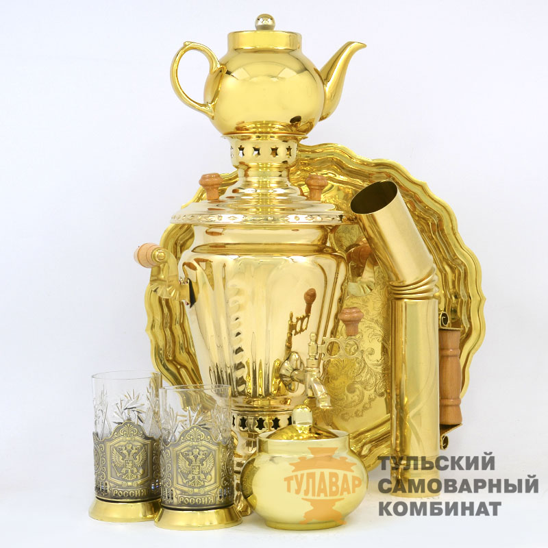 «Русская краса» 3л, самовар в наборе 7 предметов с ажурным подносом